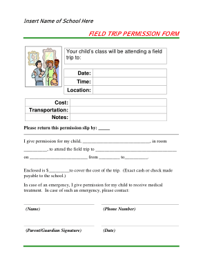 Field Trip Permission Form Slip Template PDF | Word