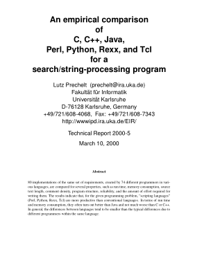 An Empirical Comparison Of C C++ Java Perl Python Rexx And Tcl For Search String Processing Program
