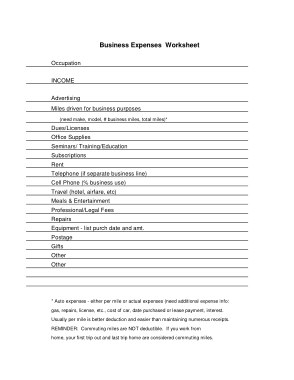 Business Expenses Worksheet in PDF