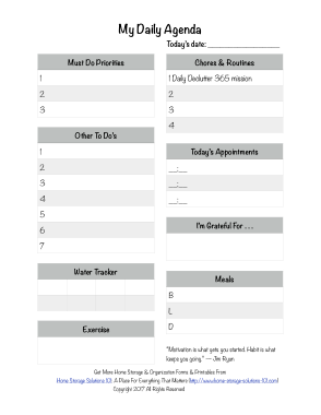 Free Download PDF Books, Blank My Daily Agenda Template