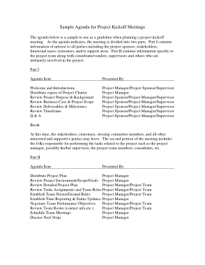 Free Download PDF Books, Sample Agenda for Project Kickoff Meetings Template