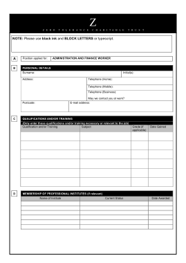 Admin Job Application Form Template