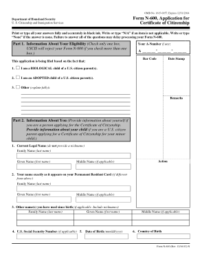Application Form for Certificate of Citizenship Template