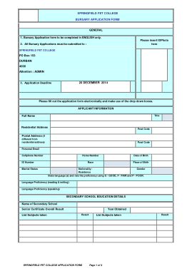 College Bursary Application Form Template