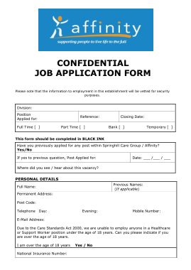 Confidential Job Application Form Template