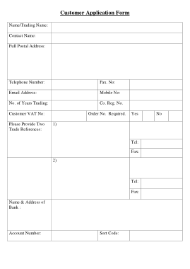 Customer Account  Application Form Template