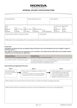 Internal Vacancy Application Form Template