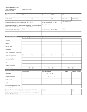 Nursing Job Application Form Template