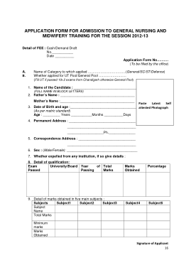Nursing Training Application Form Template