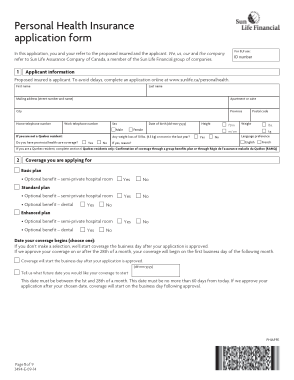 Personal Health Insurance Application Form Template