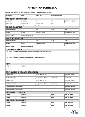 Rental Property Application Form Template
