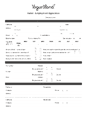 Retail Job Application Form Template