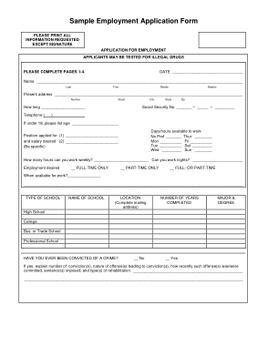 Sample Employment Application Form Template