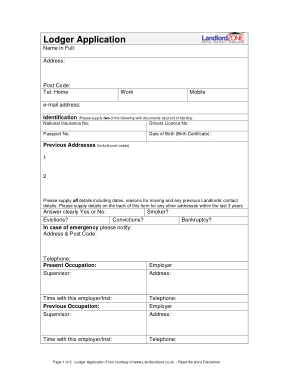 Sample Lodger Application Form Template