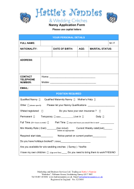 Sample Nanny Application Form Template