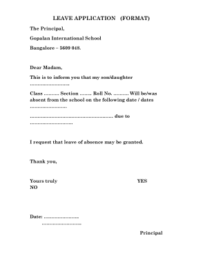 School Leave Application Form Template