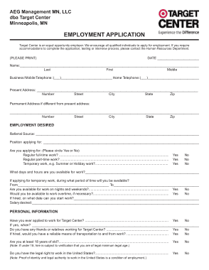 Target Employment Application Form Template