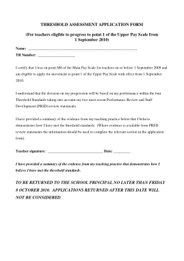Teacher Threshold Application Form Template