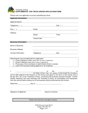 Two Truck Driver Application Form Template