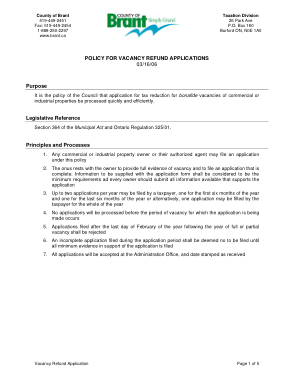Vacancy Refund Application Form Template