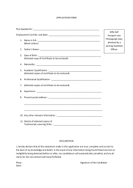 Employment Card Application Form Template