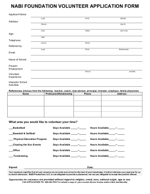 Foundation Volunteer Application Form Template