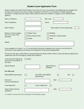 Student Leave Application Form Template