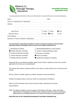 Volunteer Committee Application Form Template