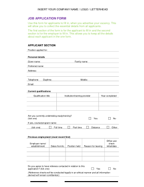 Professional Job Application Form Template