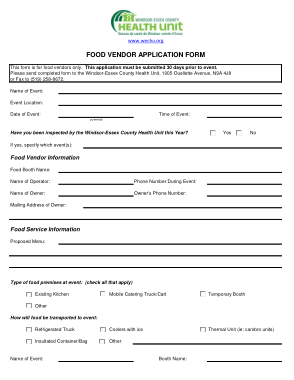 Food Vendor Application Form Templates