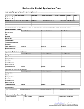 Residential Rental Application Form Templates