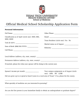 School Scholarship Application Form Templates