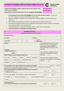 Student Finance Application Form Templates