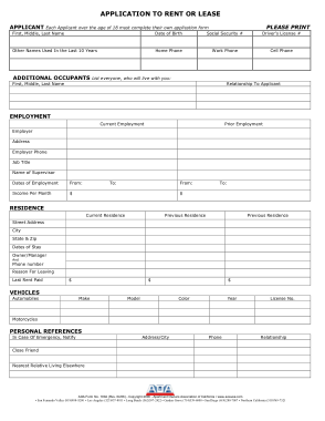 Apartment Lease Application Form Template