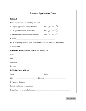 Sample Business Application Form Template