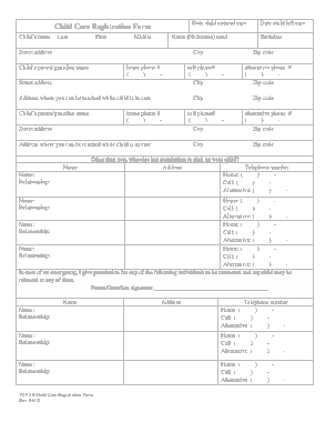Child Care Registration Form Sample Template