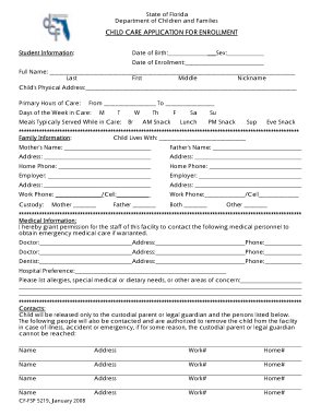 Childcare Application Form Template