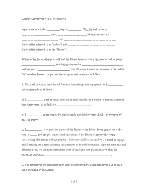 Business Purchase Agreement Form Template
