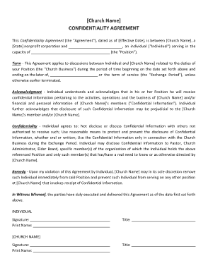 Church Generic Confidentiality Agreement Template