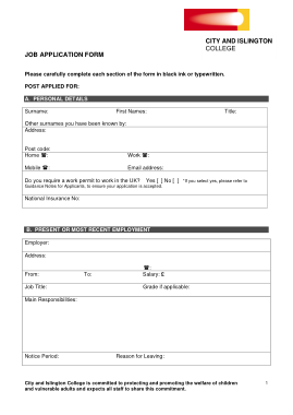 College Job Application Form Template
