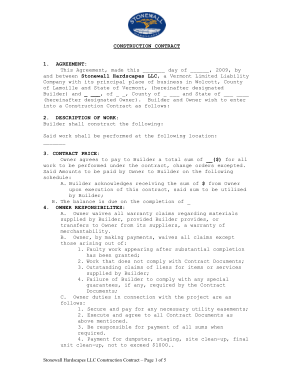 Construction Contract Agreement Form PDF Template