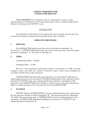 Contractor Services Agreement Form Template