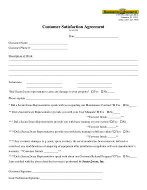 Customer Satisfaction Agreement Form Template