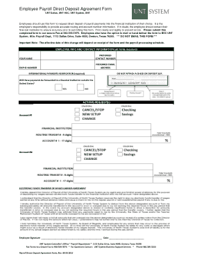 Employee Payroll Direct Deposit Agreement Form Template