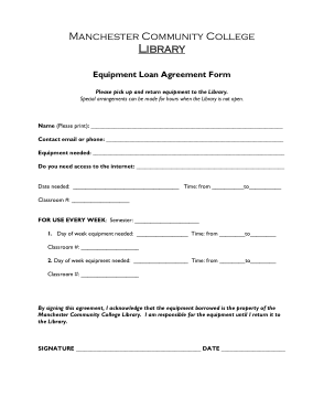 Equipment Loan Agreement Form Template