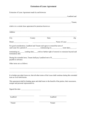 Extension of Lease Agreement Form Template