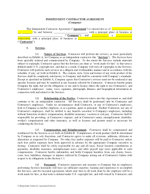 Independent Company Contractor Agreement Form Template