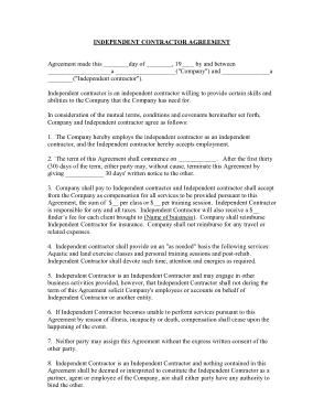 Independent Contractor Agreement Form Template