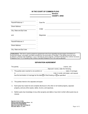 Legal Separation Agreement Form Template