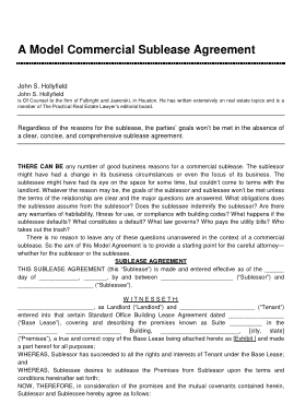 Model Commercial Sublease Agreement Form Template